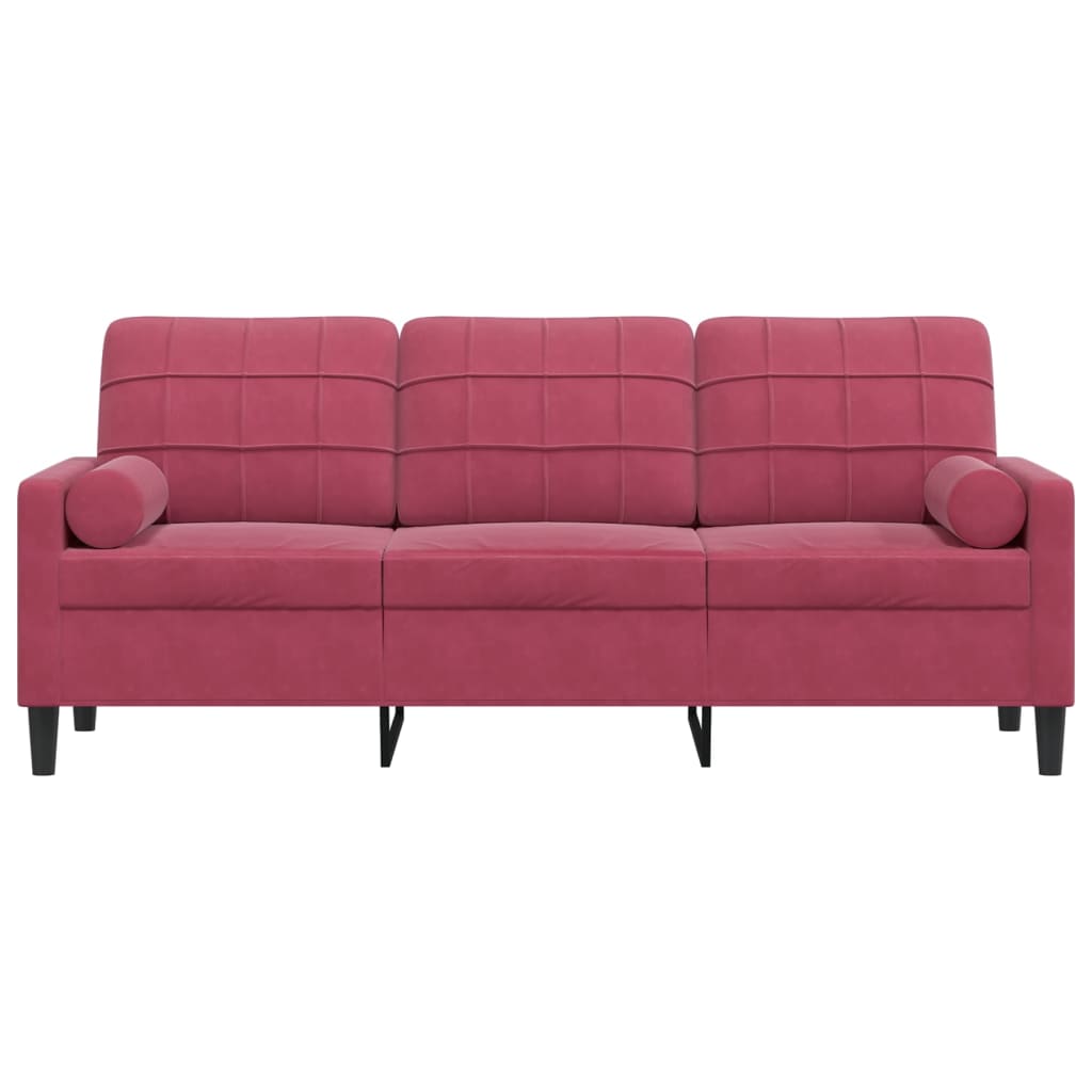 3-Sitzer-Sofa mit Zierkissen Weinrot 180 cm Samt