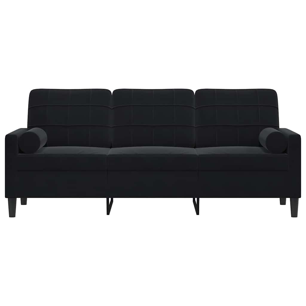3-Sitzer-Sofa mit Zierkissen Schwarz 180 cm Samt