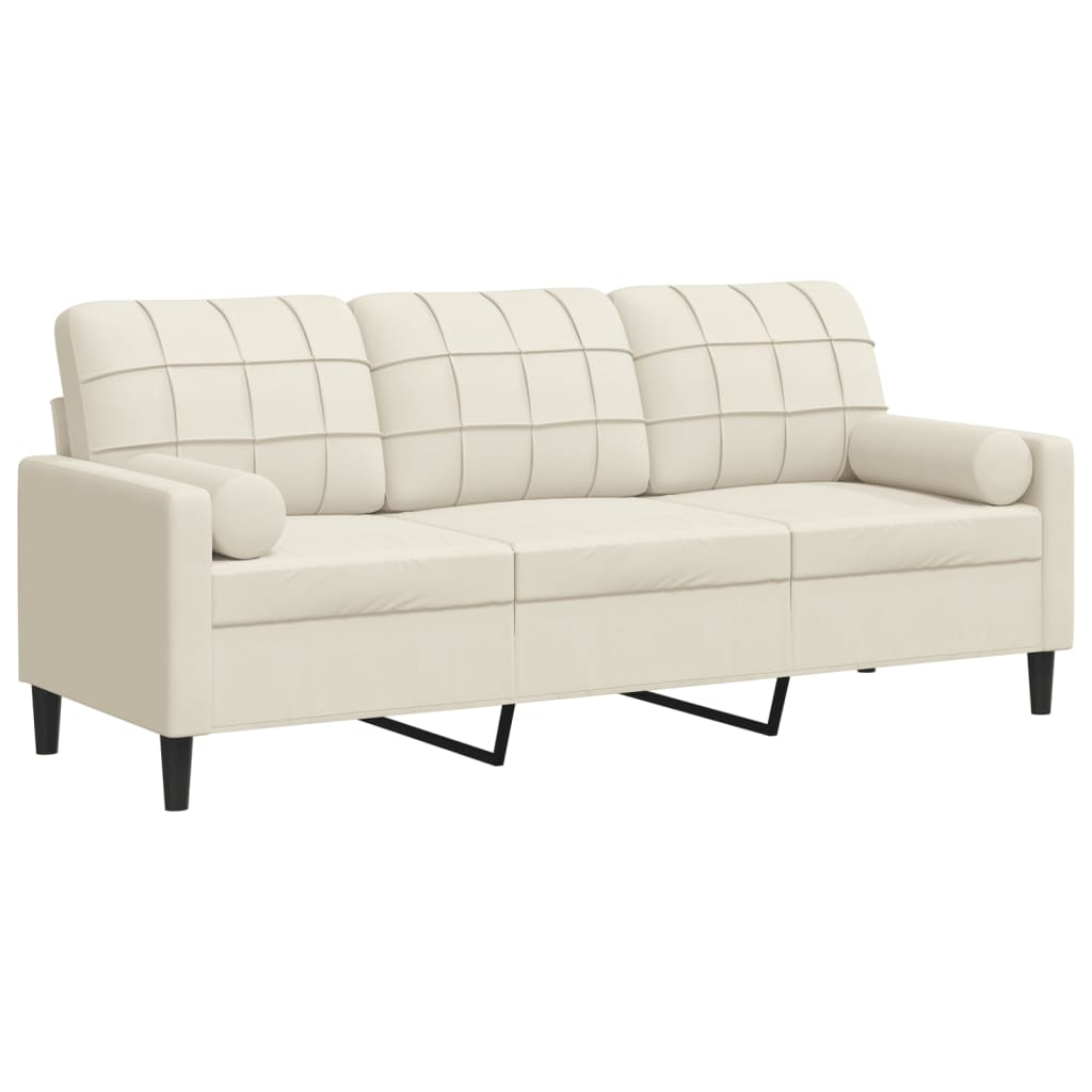 3-seater sofa with decorative cushions cream 180 cm velvet
