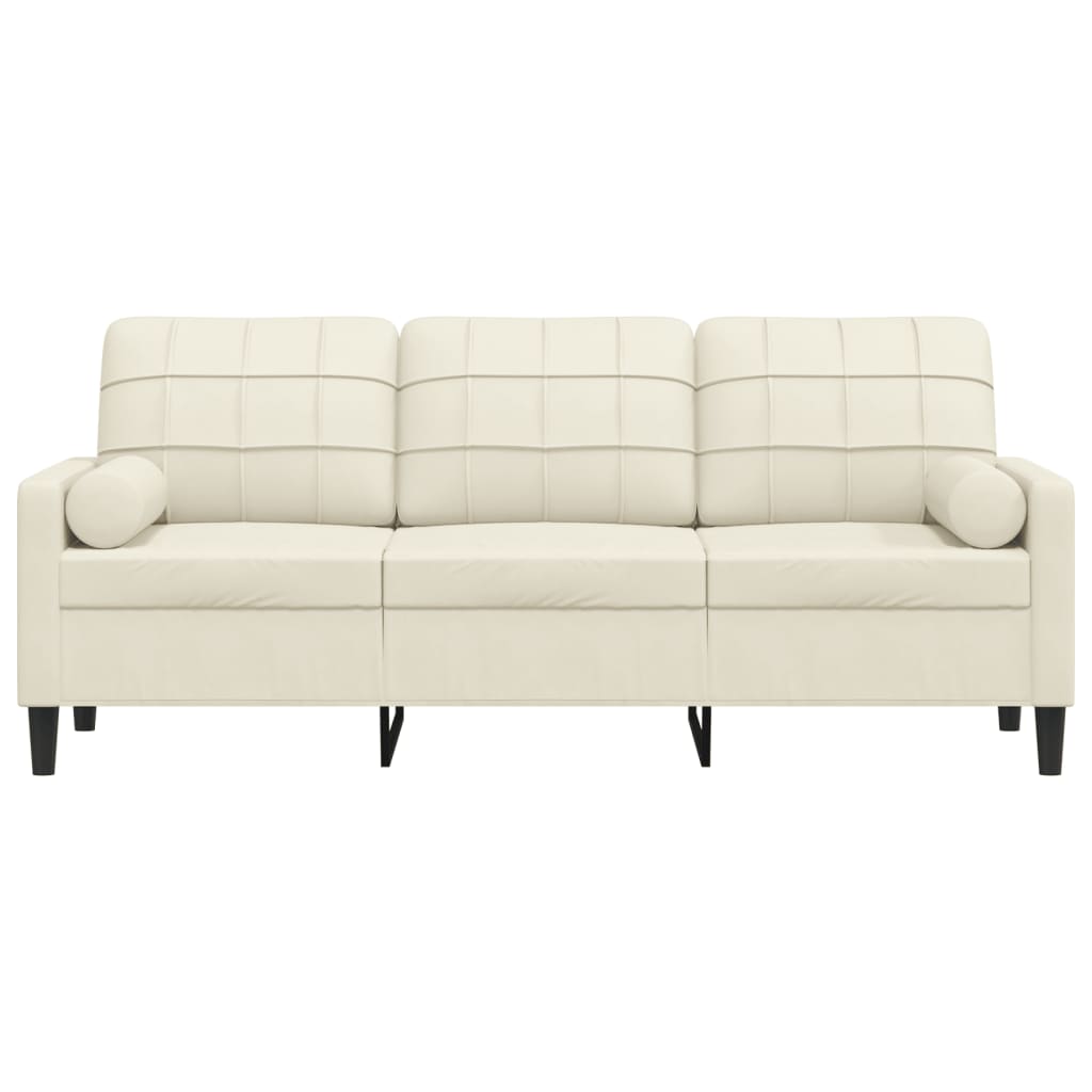3-seater sofa with decorative cushions cream 180 cm velvet