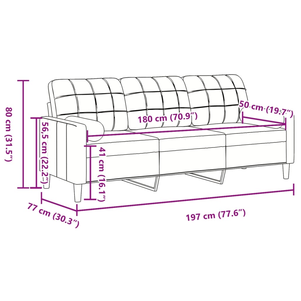 3-seater sofa with decorative cushions cream 180 cm velvet