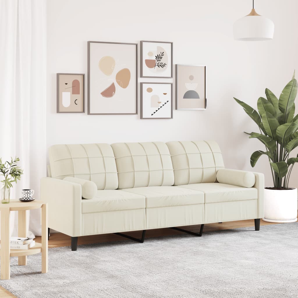 3-seater sofa with decorative cushions cream 180 cm velvet