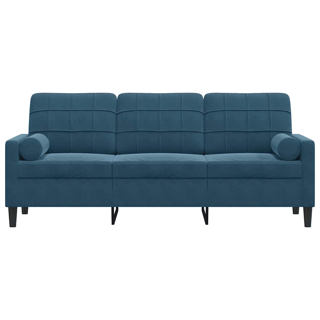 3-Sitzer-Sofa mit Zierkissen Blau 180 cm Samt