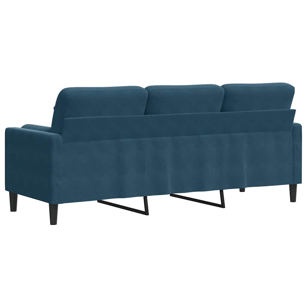 3-Sitzer-Sofa mit Zierkissen Blau 180 cm Samt