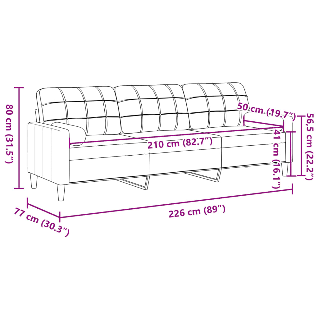 Sofa 3-Sitzer mit Zierkissen Rosa 210 cm Samt