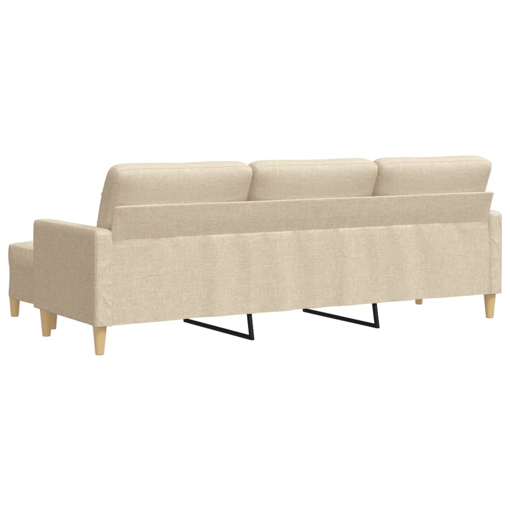 3-Sitzer-Sofa mit Hocker Creme 210 cm Stoff