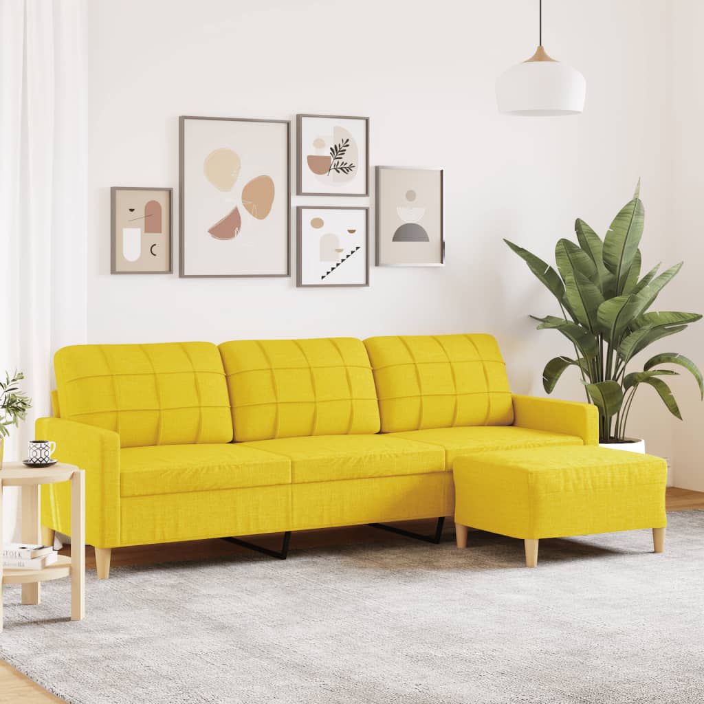 3-Sitzer-Sofa mit Hocker Hellgelb 210 cm Stoff