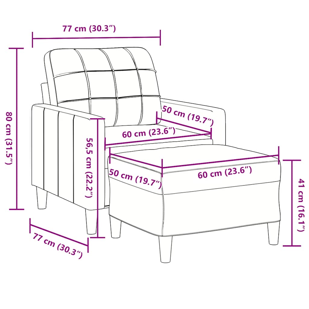 Sessel mit Hocker Schwarz 60 cm Samt