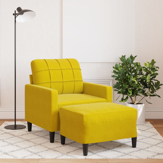 Fauteuil avec tabouret en velours jaune 60 cm