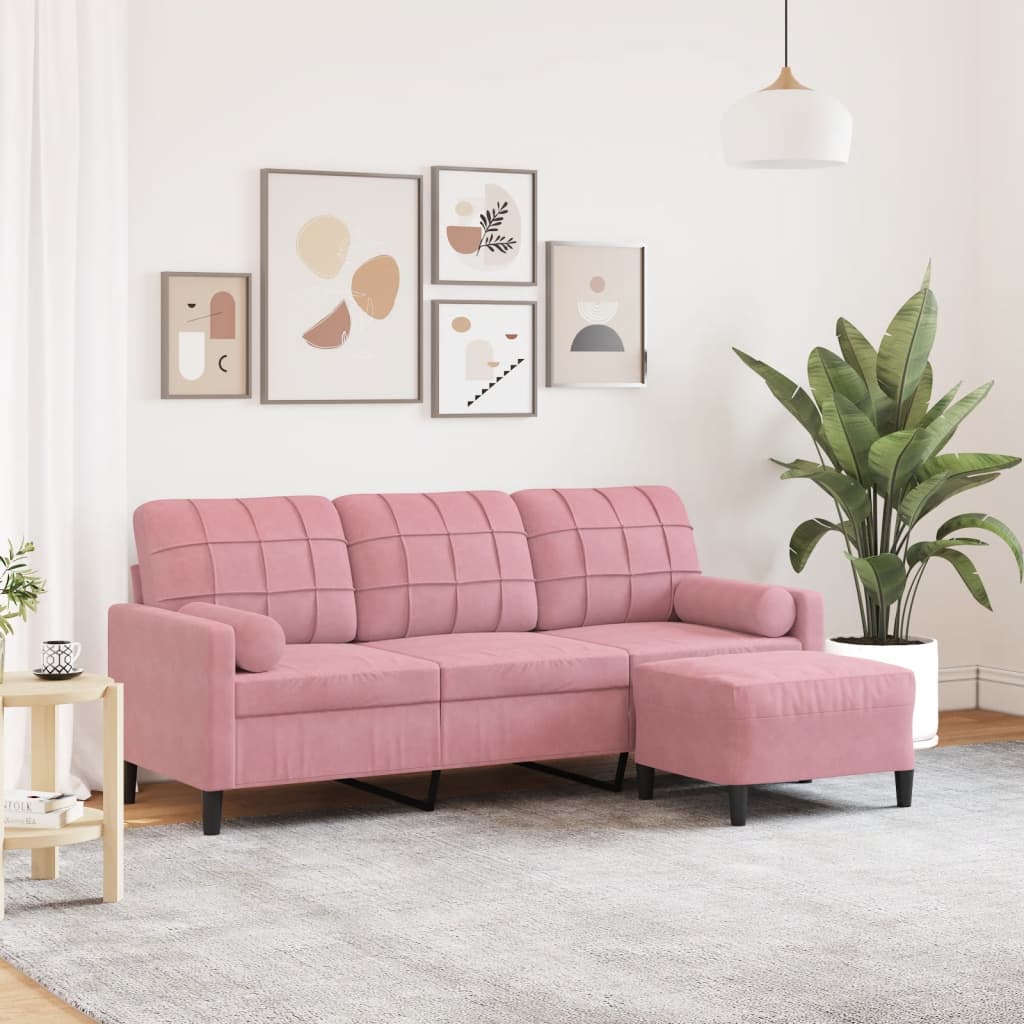 3-Sitzer-Sofa mit Hocker Rosa 180 cm Samt