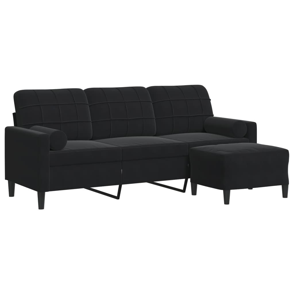 3-Sitzer-Sofa mit Hocker Schwarz 180 cm Samt