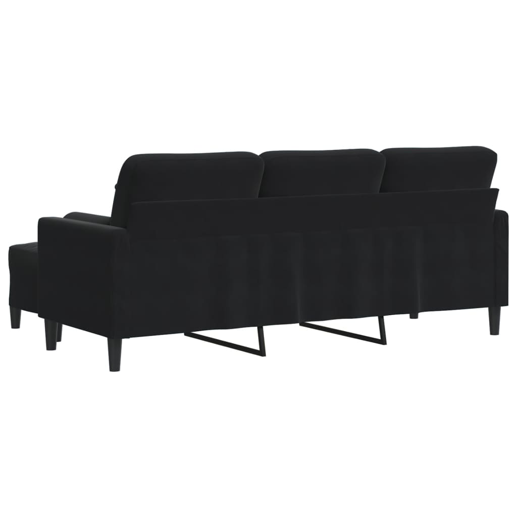 3-Sitzer-Sofa mit Hocker Schwarz 180 cm Samt