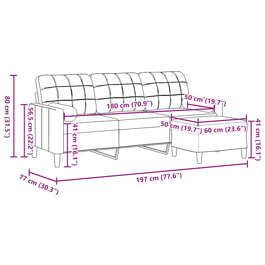 3-Sitzer-Sofa mit Hocker Schwarz 180 cm Samt