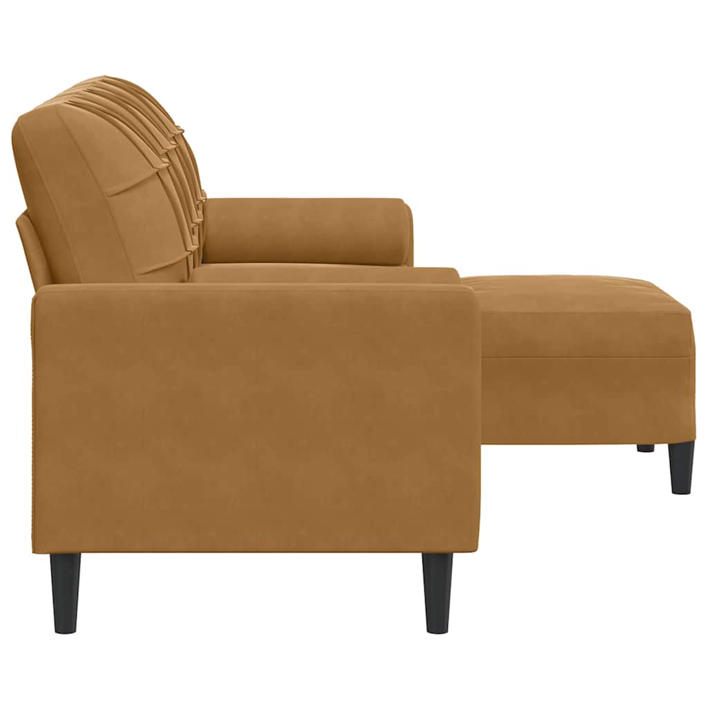 3-Sitzer-Sofa mit Hocker Braun 180 cm Samt