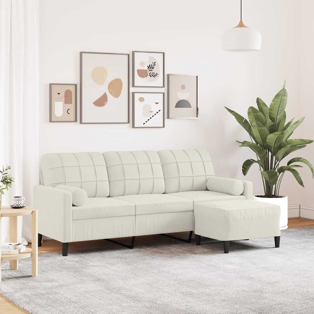 3-Sitzer-Sofa mit Hocker Creme 180 cm Samt