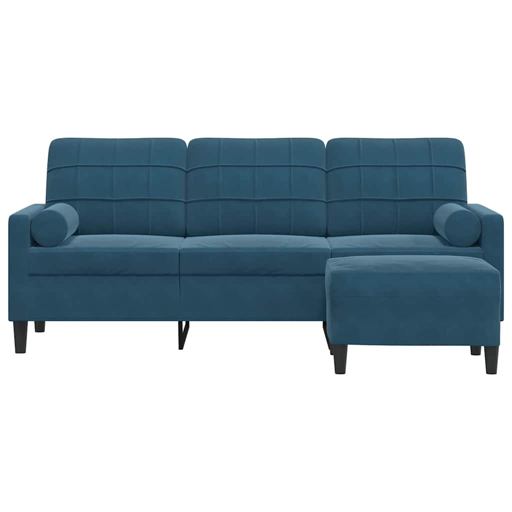 3-Sitzer-Sofa mit Hocker Blau 180 cm Samt