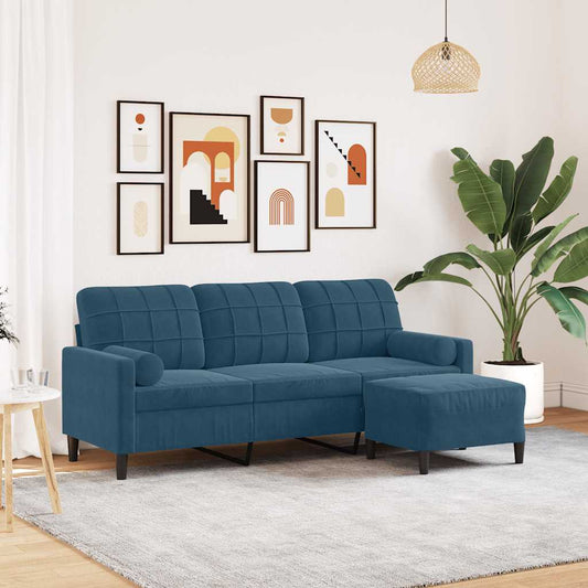 3-Sitzer-Sofa mit Hocker Blau 180 cm Samt