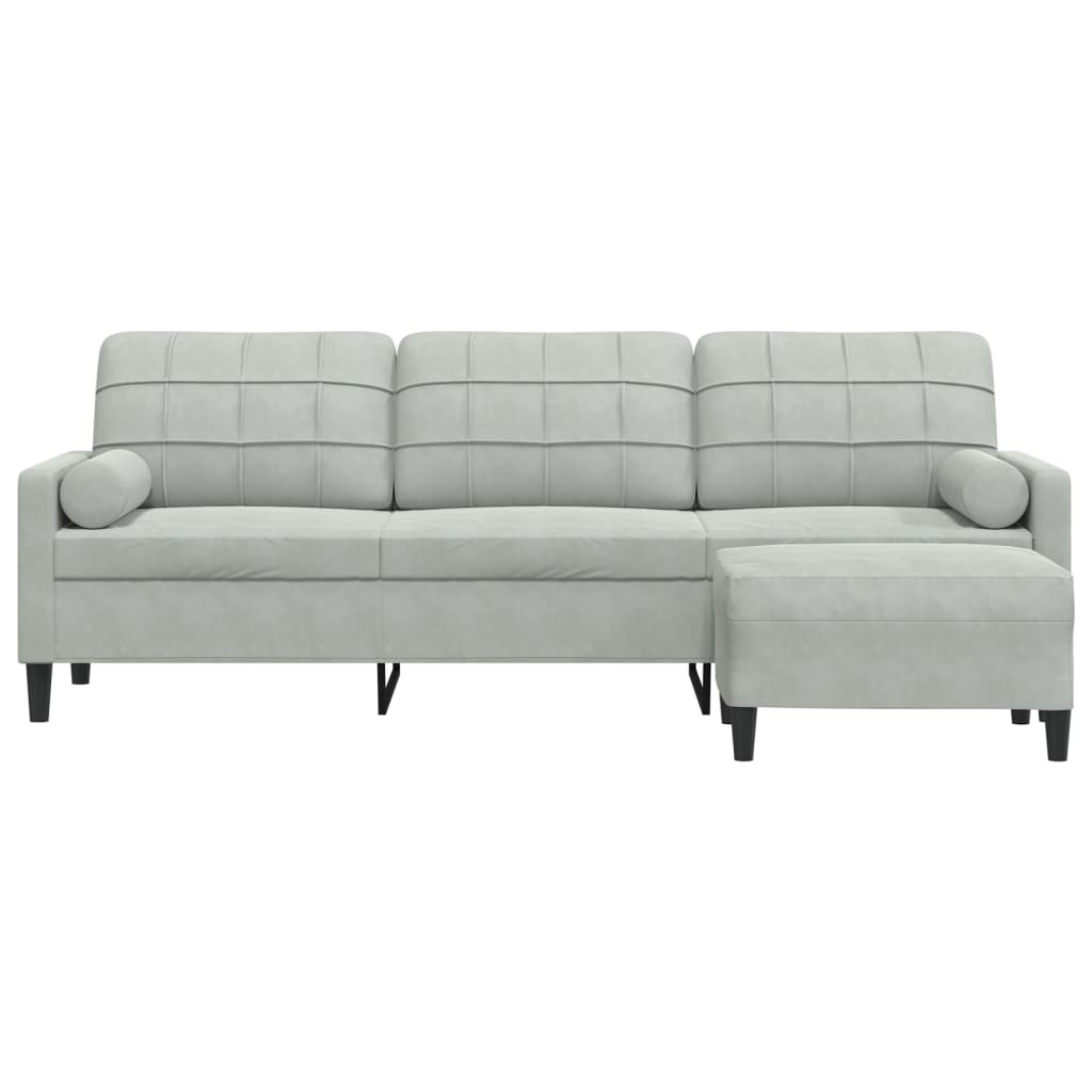 3-seater sofa with footstool light grey 210 cm velvet