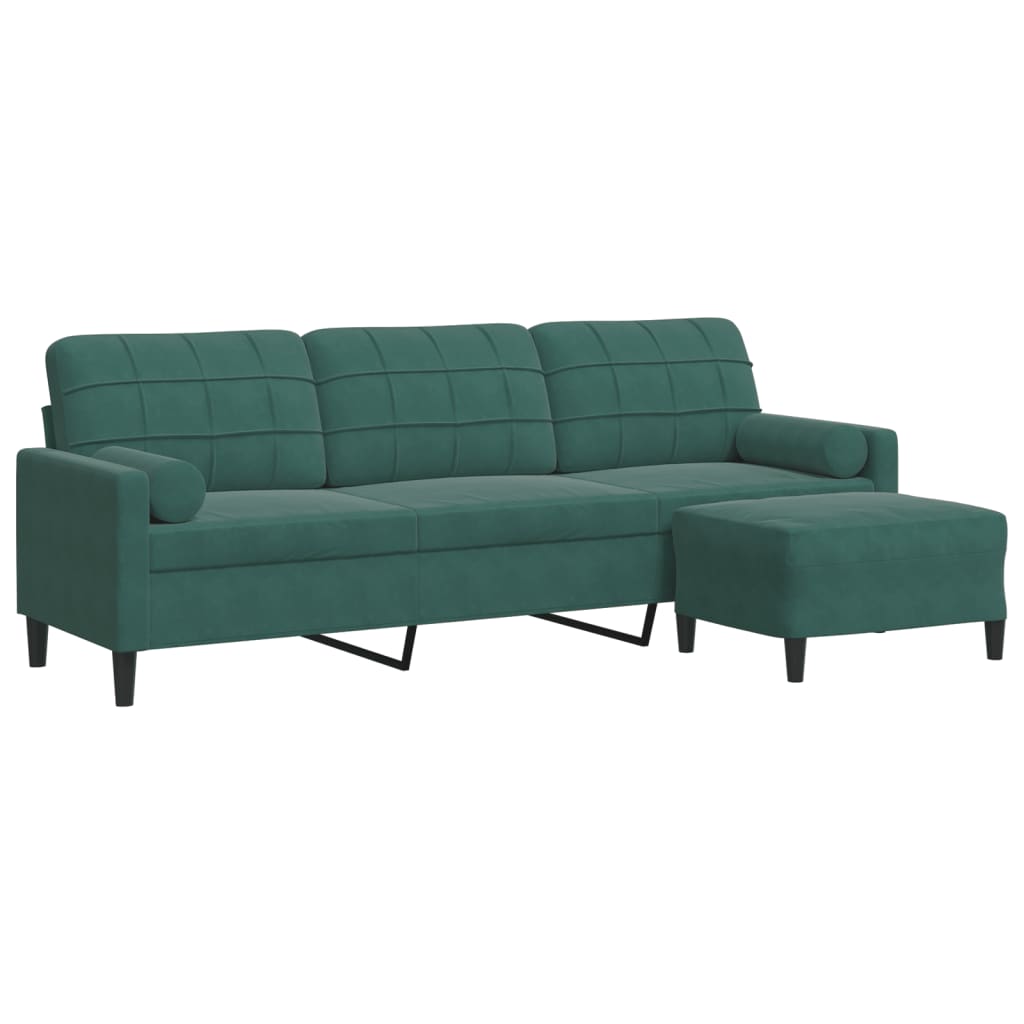 3-seater sofa with footstool dark green 210 cm velvet