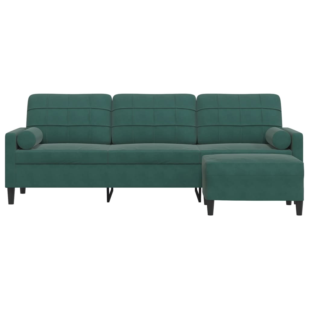 3-seater sofa with footstool dark green 210 cm velvet