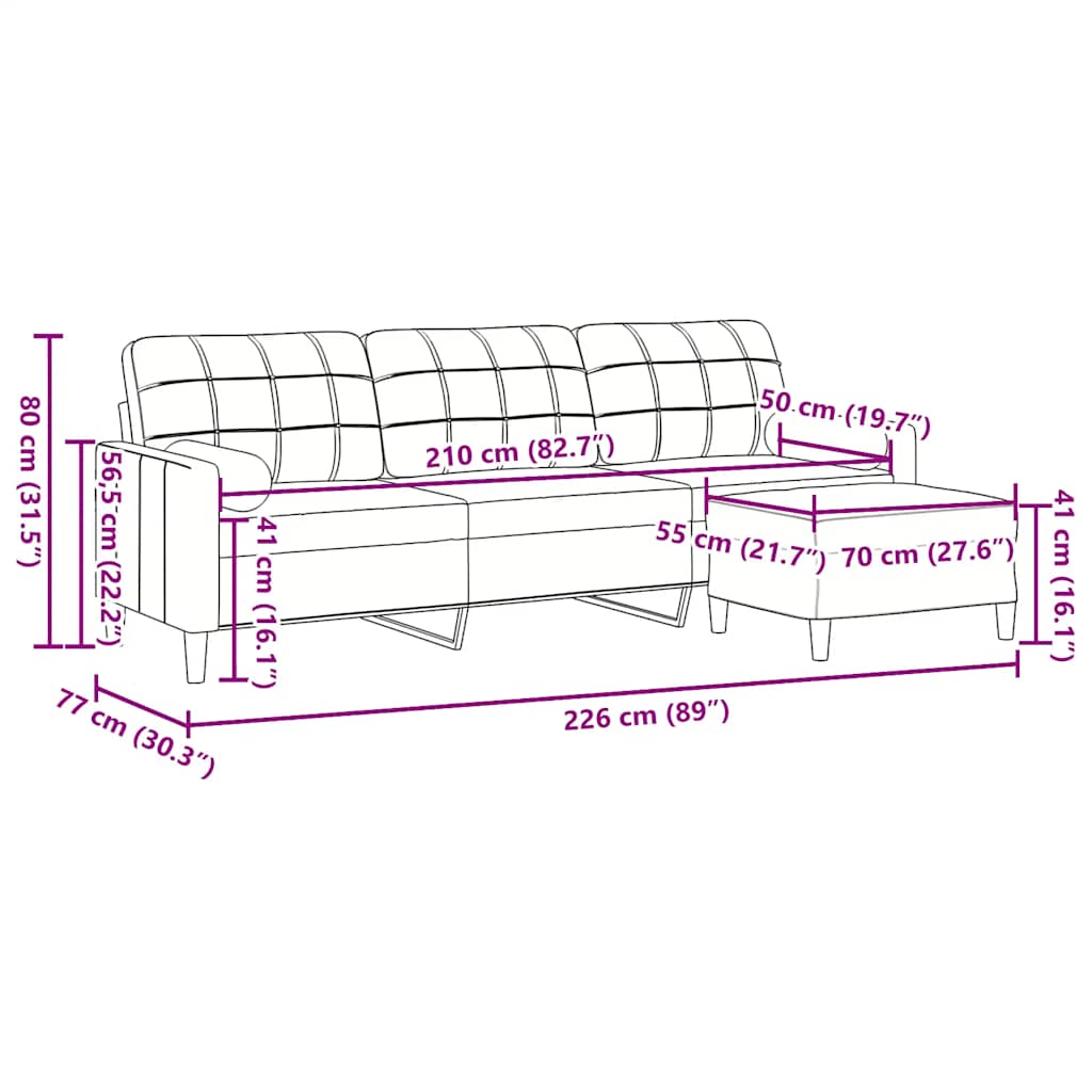 3-Sitzer-Sofa mit Hocker Dunkelgrün 210 cm Samt