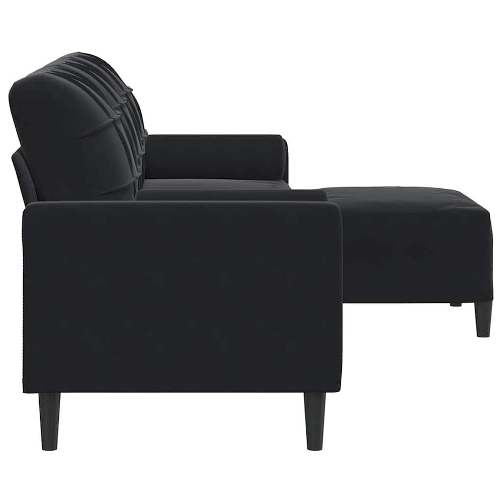 3-Sitzer-Sofa mit Hocker Schwarz 210 cm Samt