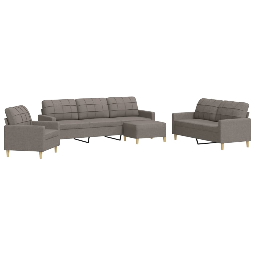 4-piece sofa set with footstool in taupe fabric
