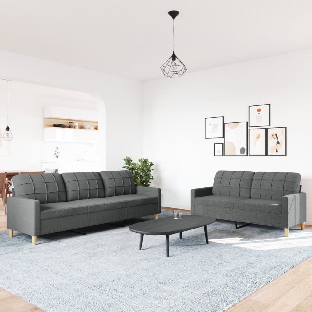 2-piece sofa set in dark grey fabric
