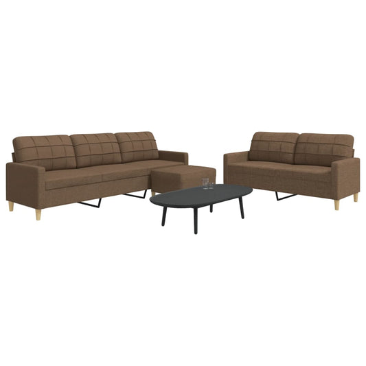 3-piece sofa set with footstool brown fabric