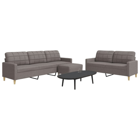 3-piece sofa set with footstool in taupe fabric