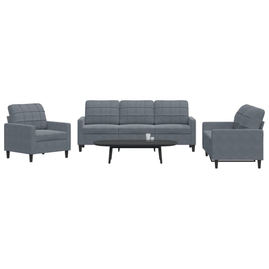 Ensemble de canapé 3 pièces avec coussins en velours gris foncé