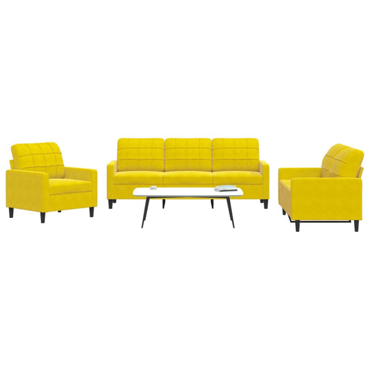 Ensemble de canapé 3 pièces avec coussins en velours jaune