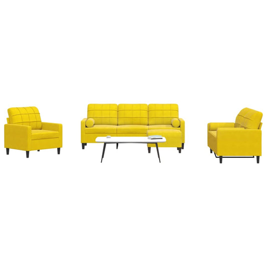 4-piece sofa set with cushions and bolsters yellow velvet