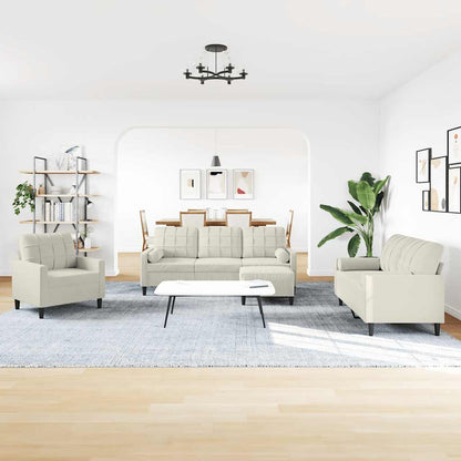 4-tlg. Sofagarnitur mit Kissen und Nackenrollen Creme Samt