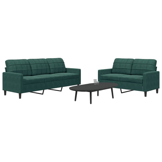 Ensemble de canapé 2 pièces avec coussins en velours vert foncé