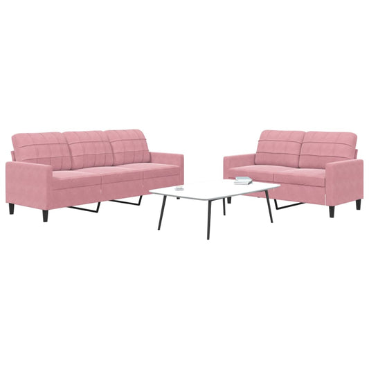 2-piece sofa set with cushions pink velvet