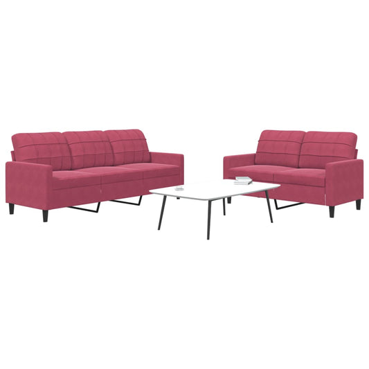2-piece sofa set with cushions wine red velvet