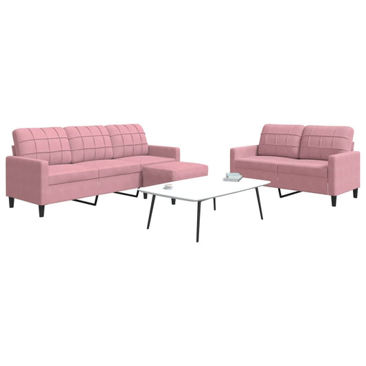 3-tlg. Sofagarnitur mit Kissen Rosa Samt