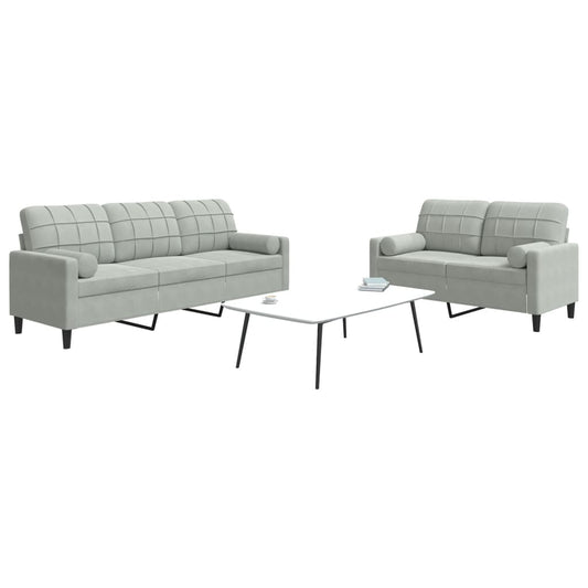 Ensemble de canapé 2 pièces avec coussins et appuie-tête en velours gris clair
