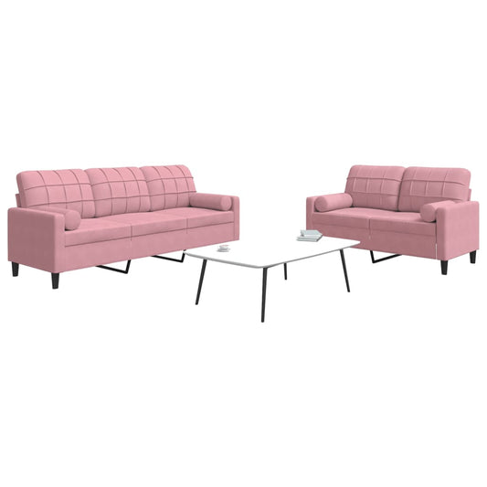 2-piece sofa set with cushions and bolsters in pink velvet