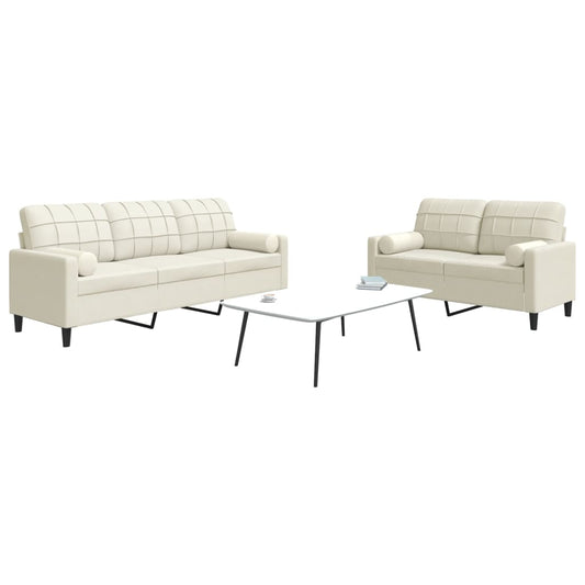 2-piece sofa set with cushions and neck rolls in cream velvet