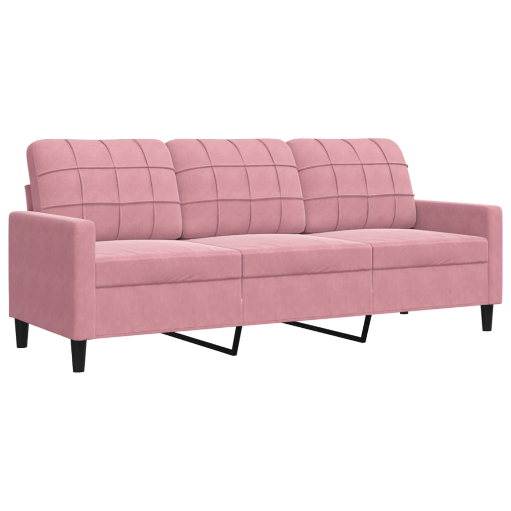 3-tlg. Sofagarnitur mit Kissen und Nackenrollen Rosa Samt