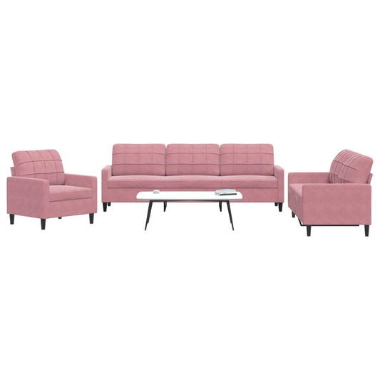 Ensemble de canapé 3 pièces avec coussins en velours rose