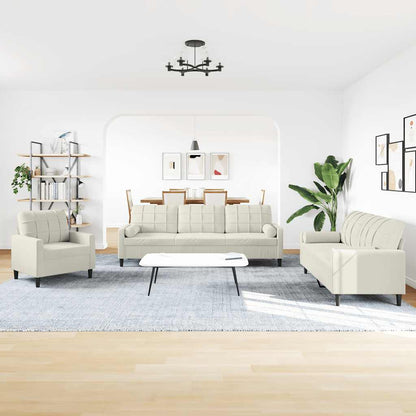 3-tlg. Sofagarnitur mit Kissen und Nackenrollen Creme Samt