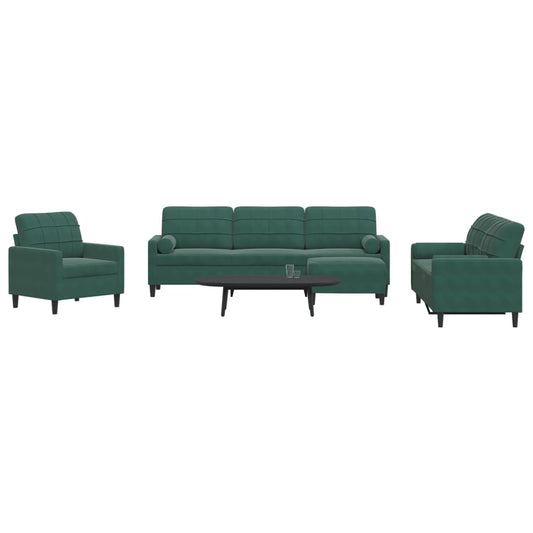 Ensemble de canapé 4 pièces avec coussins et protège-nuque en velours vert foncé