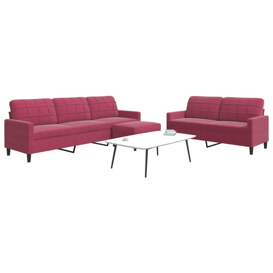 3-piece sofa set with cushions wine red velvet