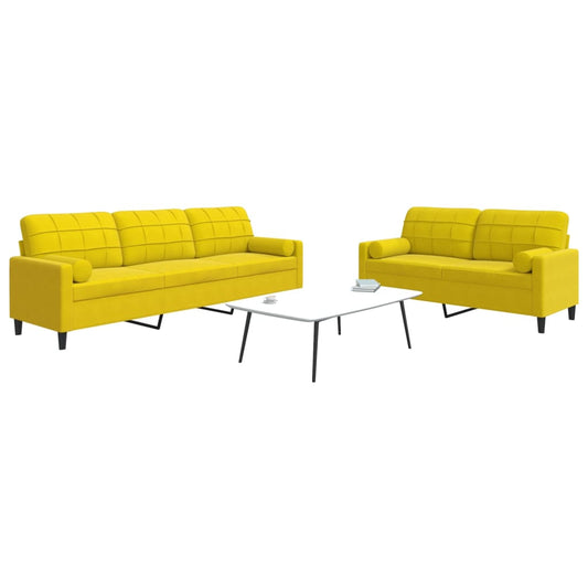 2-piece sofa set with cushions and neck rolls yellow velvet
