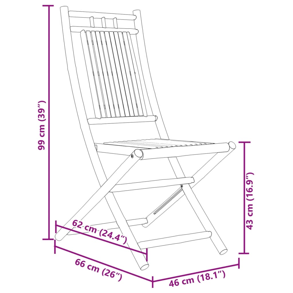 Klappstühle, 4 Stück, 46 x 66 x 99 cm, Bambus