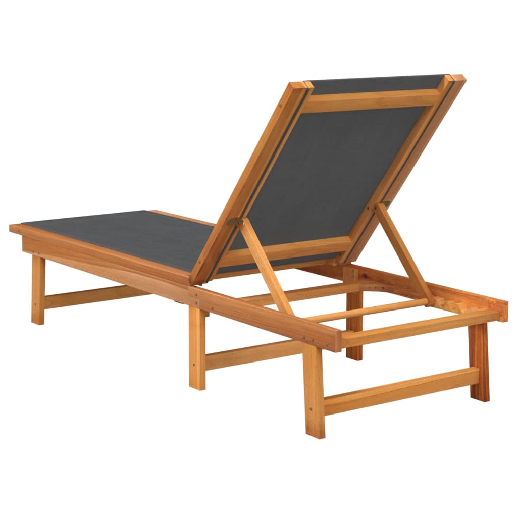 Chaises longues, lot de 2, en bois d'acacia massif noir et textilène