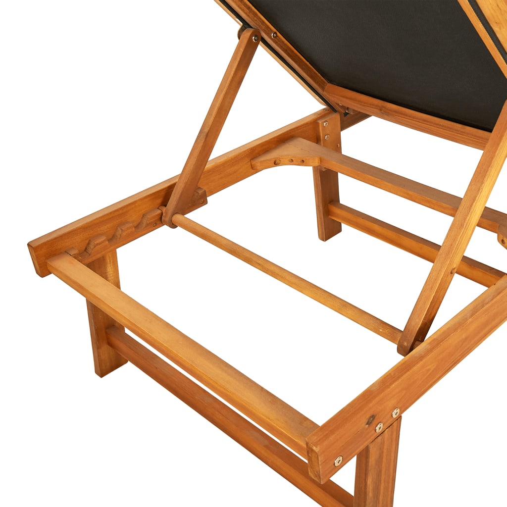 Chaises longues, lot de 2, en bois d'acacia massif noir et textilène